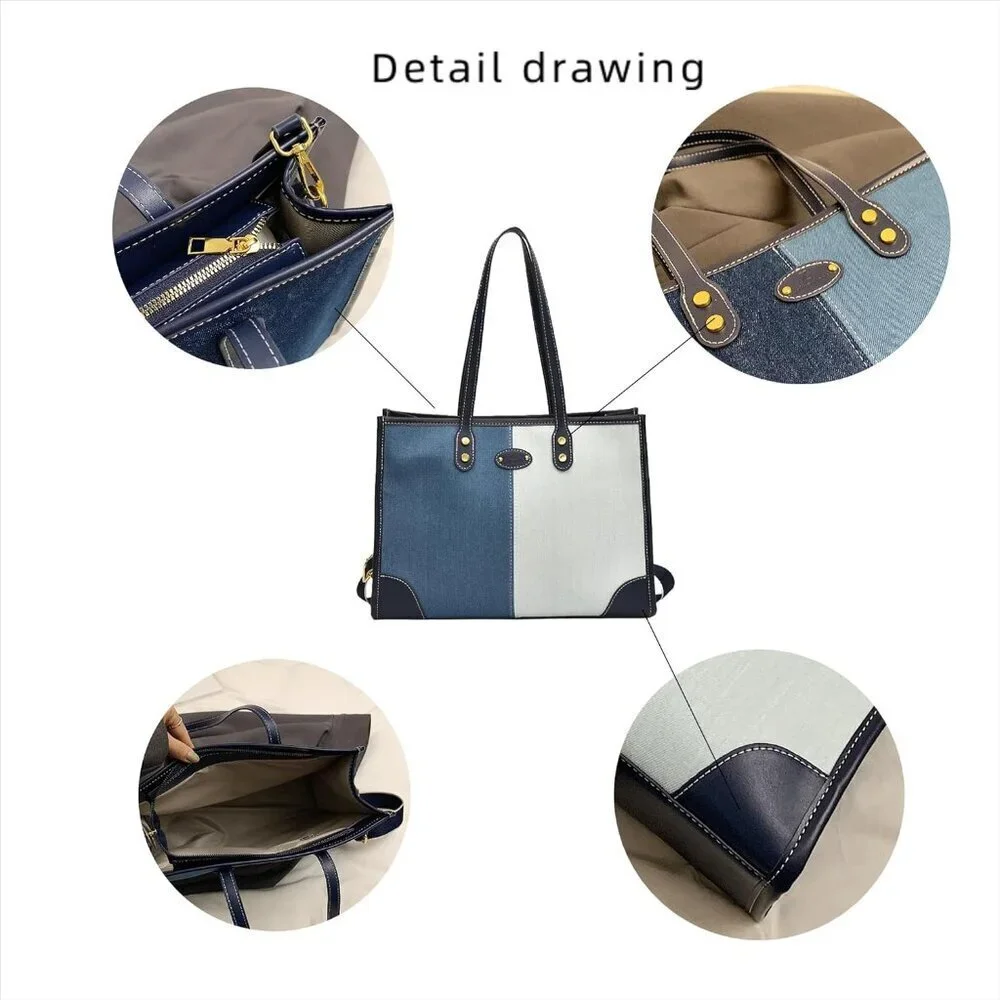 Denim Canvas Tote Bag for Women Spacious Stylish Casual Durable